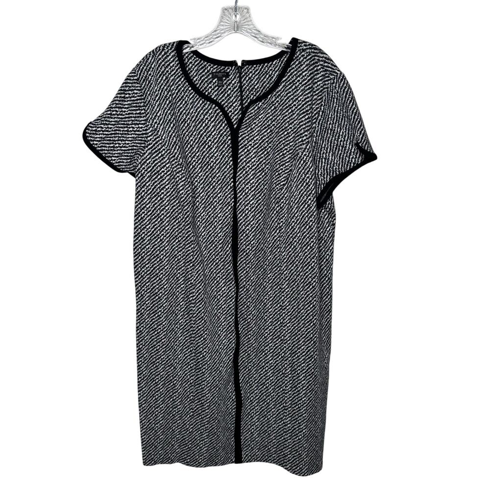 Talbots Woman 20W Black White Textured Knit Sheath Dress Short Sleeve‎ Work